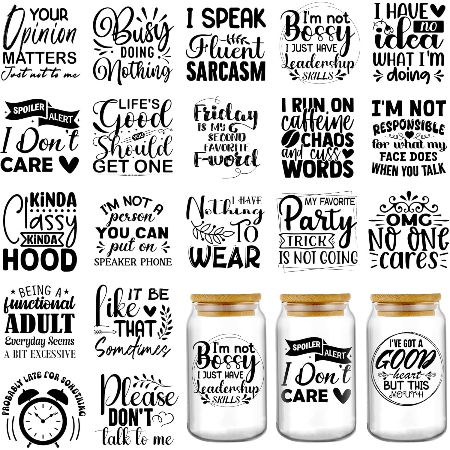 

20 Sheets Funny Uv Dtf Cup Wraps - Humorous Quotes Transfer Stickers Decals For Diy Water Bottle, Laptop, And Glass Coffee Mug Decoration With Gift Tag, Paper Material, Geometric Pattern