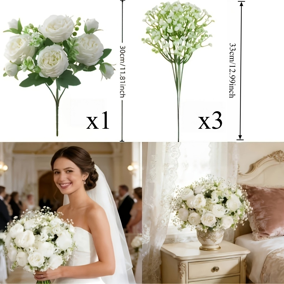 TEMU 4pcs Realistic Peony Bouquet | Suitable For Indoor And Outdoor Home Decoration, Wedding Arrangements, Bridal Bouquets, Engagement Ceremonies,