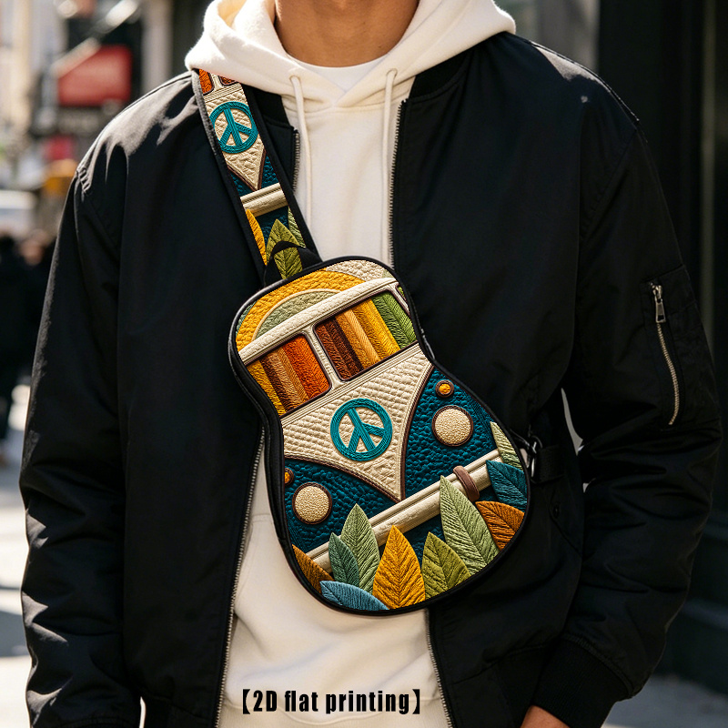 Quilted Peace Van, Bolso bandolera, Mochila de senderismo, Bolso de pecho, Correa de hombro ajustable, Gran capacidad, Adecuado para ciclismo y senderismo al aire libre para hombres y mujeres