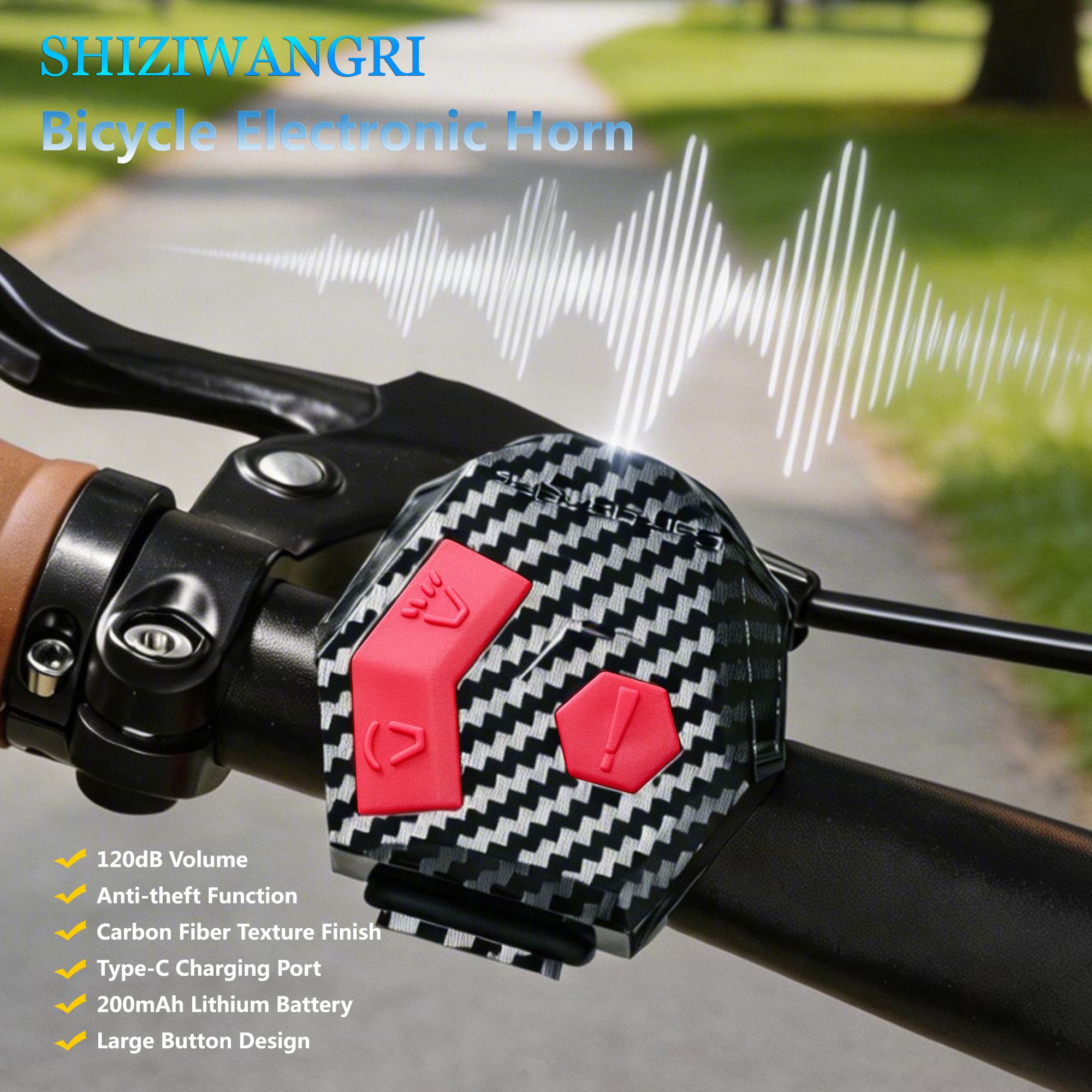 Prezentăm un nou claxon electric de 120Db pentru biciclete, perfect pentru drumuri și scutere. Acest clopoțel de bicicletă are o funcție anti-furt de 200Mah, un design unic și este reîncărcabil USB, fiind un accesoriu esențial pentru bicicletele electrice.