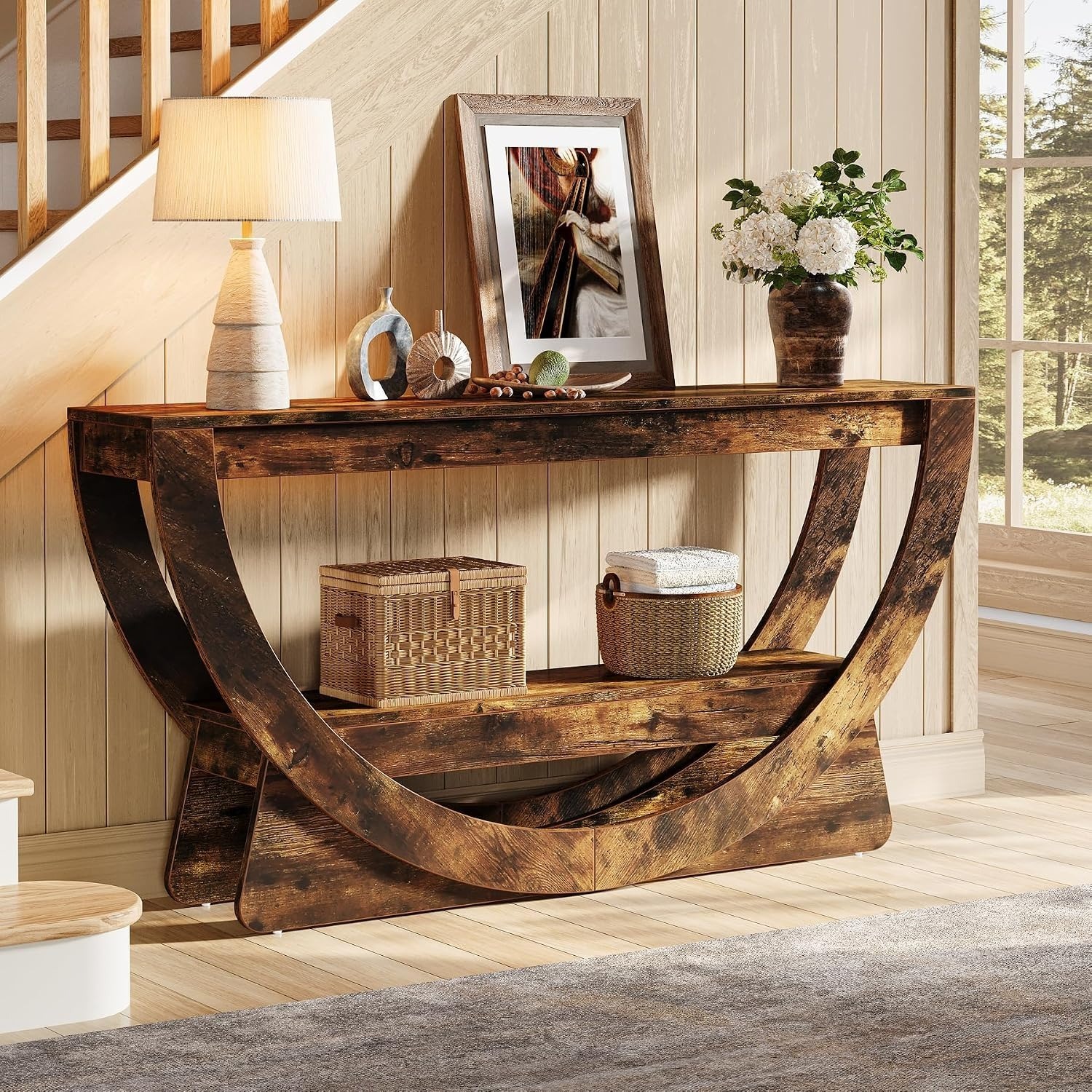 Console Table With 2 Shelves - Suitable For Living Room, Entryway, Hallway - Freestanding Coffee Table Or Hall Table, Assembly, Brown, Space- For Narrow Corridors & Behind Sofa