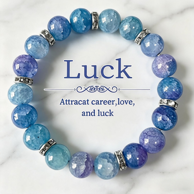 TEMU 1pc Ice Crack Chalcedony Beaded Bracelet, Attracts Good Luck And Love, Fashion Vintage Series Natural Stone Bracelet, Handmade , Bohemian Style