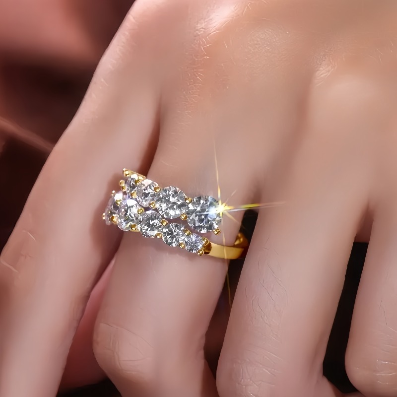 Women's Luxury Inlay Multi Round Sparkling Zirconia Wide Band Ring