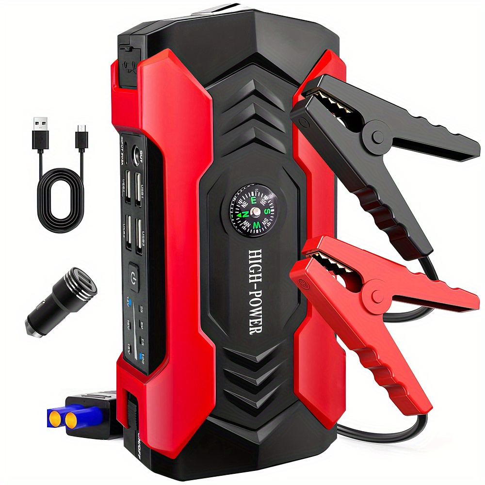 TEMU 8 In 1 Professional 12v Car Jump Starter | Power Bank And Fast Charging Battery Charger Booster With Emergency Led Light And Escape Hammer,