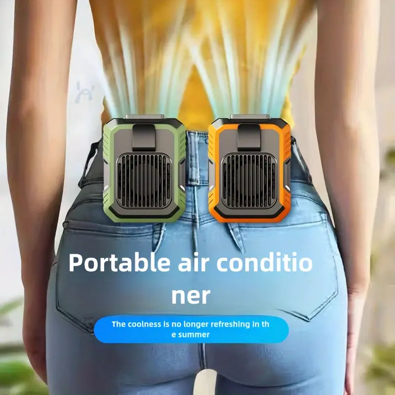 one portable fan with mobile power usb charging neck fan 4000mah battery suitable for outdoor home and office use including lanyard portable bladeless waist fan with belt clip usb charging with led lighting function details 0