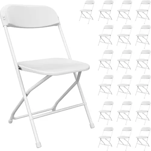 item picture 20 pack heavy duty white plastic folding chairs with stackable commercial residential seats 650lbs capacity lightweight sturdy design easy for weddings parties office patio dining durable