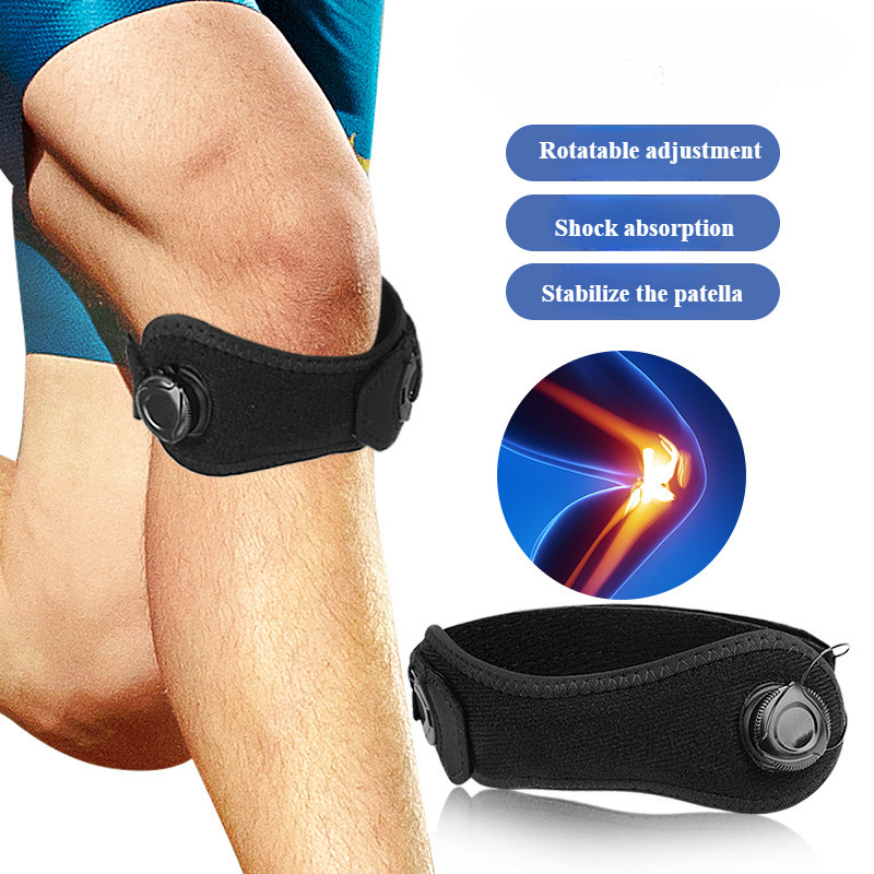 

1pc Sports Style Patella Knee Brace With Adjustable Dial, Shock Absorption And Stabilization, Non-woven Polyester Fabric, Adhesive Design For , Meniscus Protection For Running And Climbing