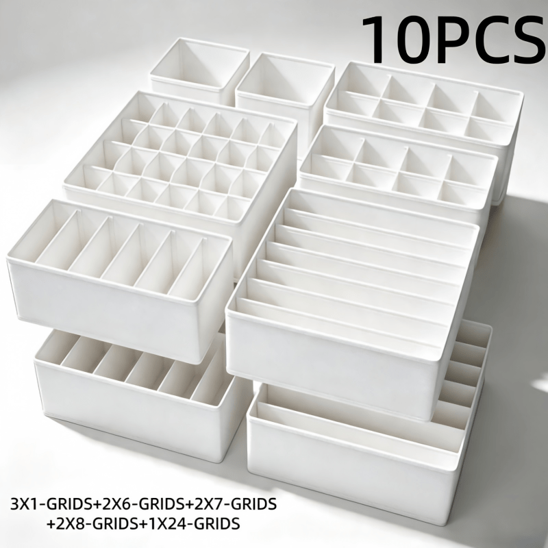 TEMU Set da 10 pezzi Organizzatore per cassetti in tessuto multitasca per biancheria intima, calzini e abbigliamento - Scatola divisoria in tessuto