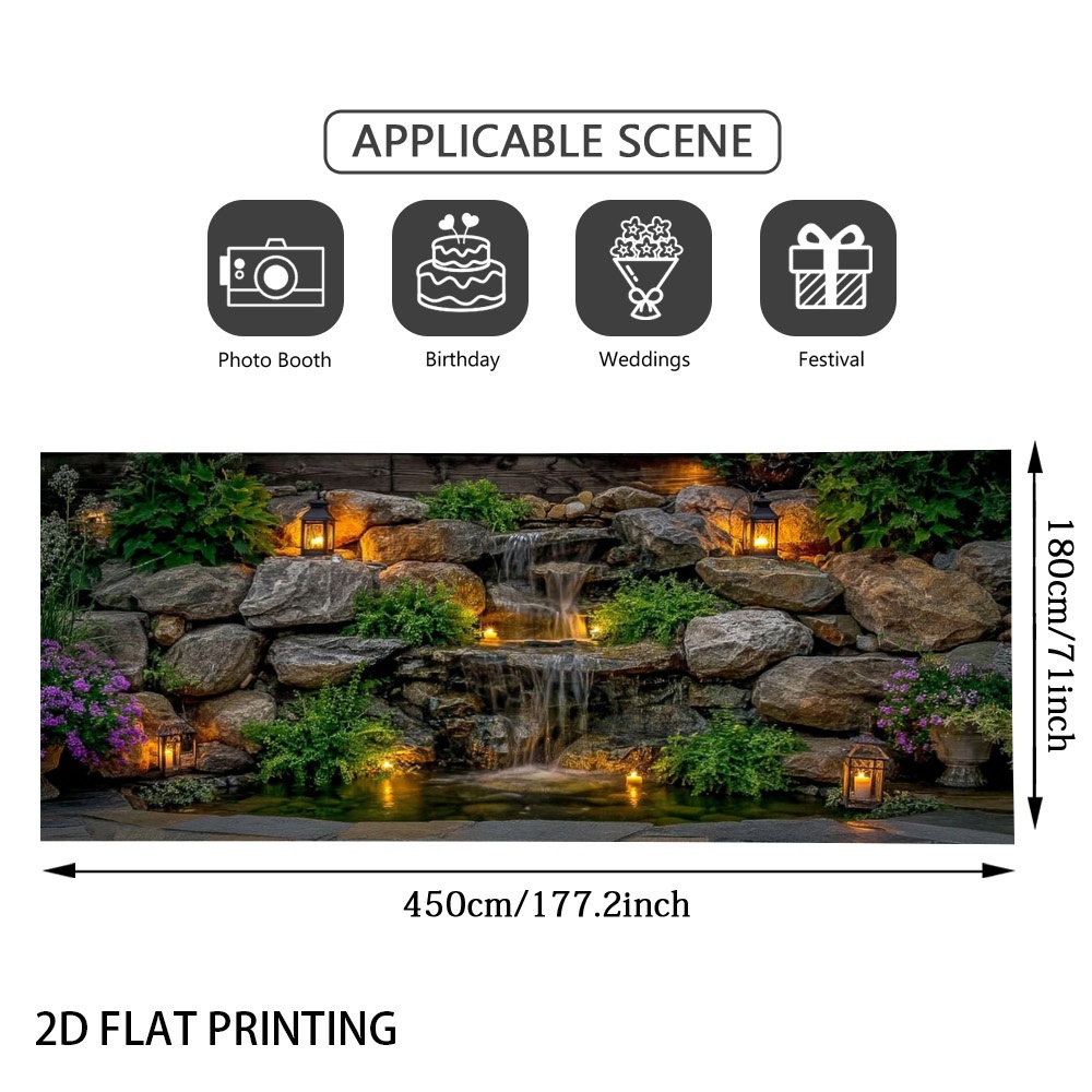 TEMU (2d Flat) 1pc Garden Rock Waterfall Pond Garage Door Banner, Decorative Fence, , Polyester Fiber, Suitable For Wind Shielding, Wedding, Balcony,