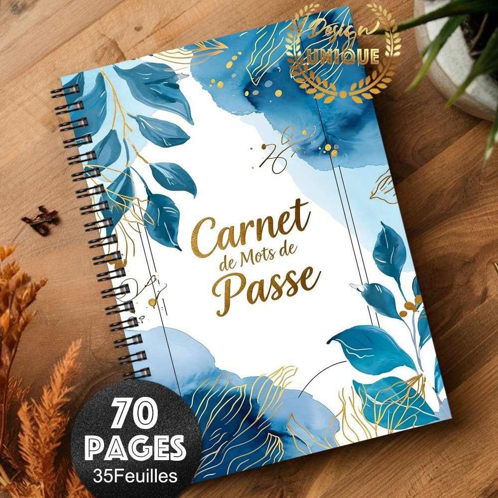TEMU 1pc Cahier de de passe pour l'internet et au ordinateur, Planificateur de de passe édition française ou avec un design floral aquarelle bleu et