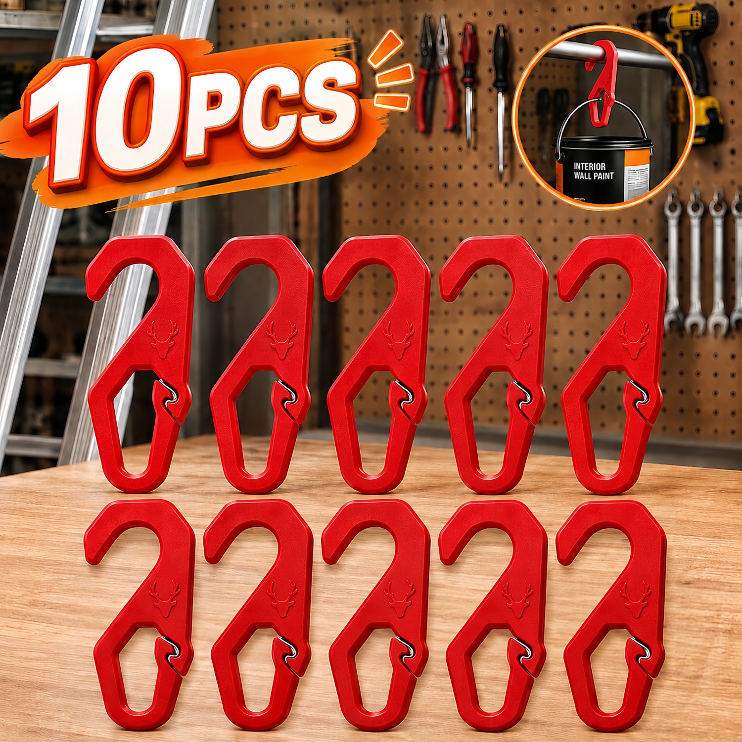TEMU 10pcs Ladder Mount Utility Hooks, Practical Accessory For Wall And Roof Renovation Work, Reduce Repeated Up And Down Climbing On Ladders,