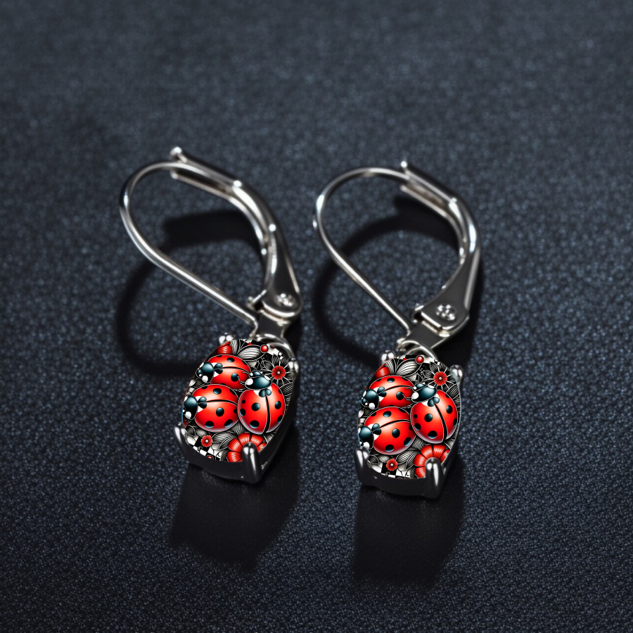 TEMU 2pcs Ladybug Earrings Floral Earrings Nature Earrings Insect Earrings Oval Earrings Plant Earrings Jewelry Accessories Unique Jewelry Christmas