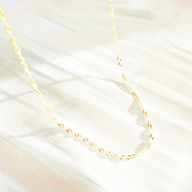 E-shop 18k vergoldete Twist-Kettenhalskette, dünne Seilkett-Halskette, zierliche Singapore-Kette, einfache vergoldete Halskette, Alltags-Halskette,