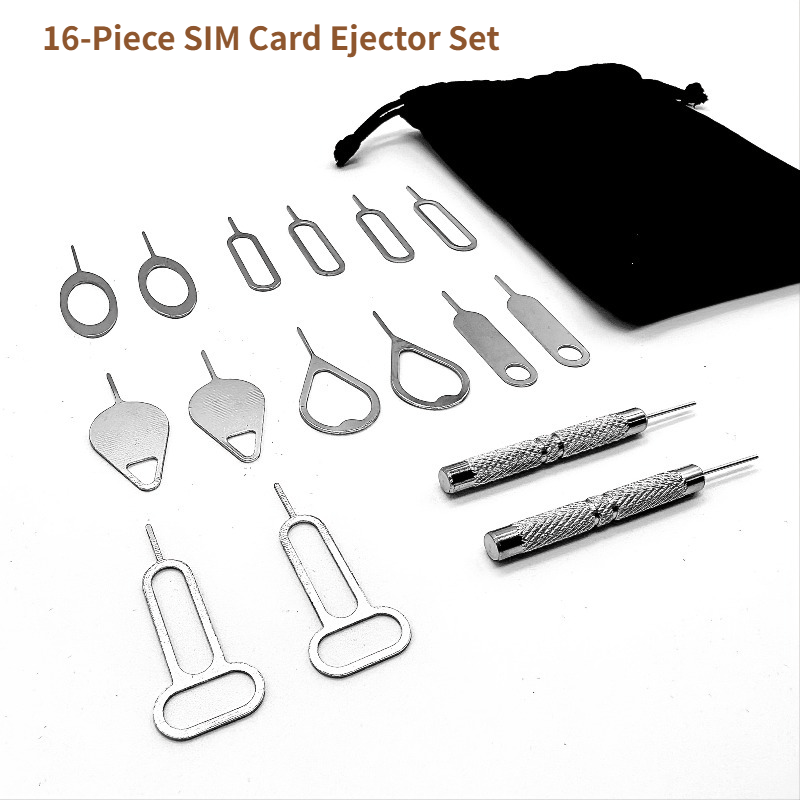 TEMU Kit di 16 pezzi di strumenti in metallo per la rimozione della scheda SIM con borsa di stoccaggio, strumento di universale per smartphone, iPad,