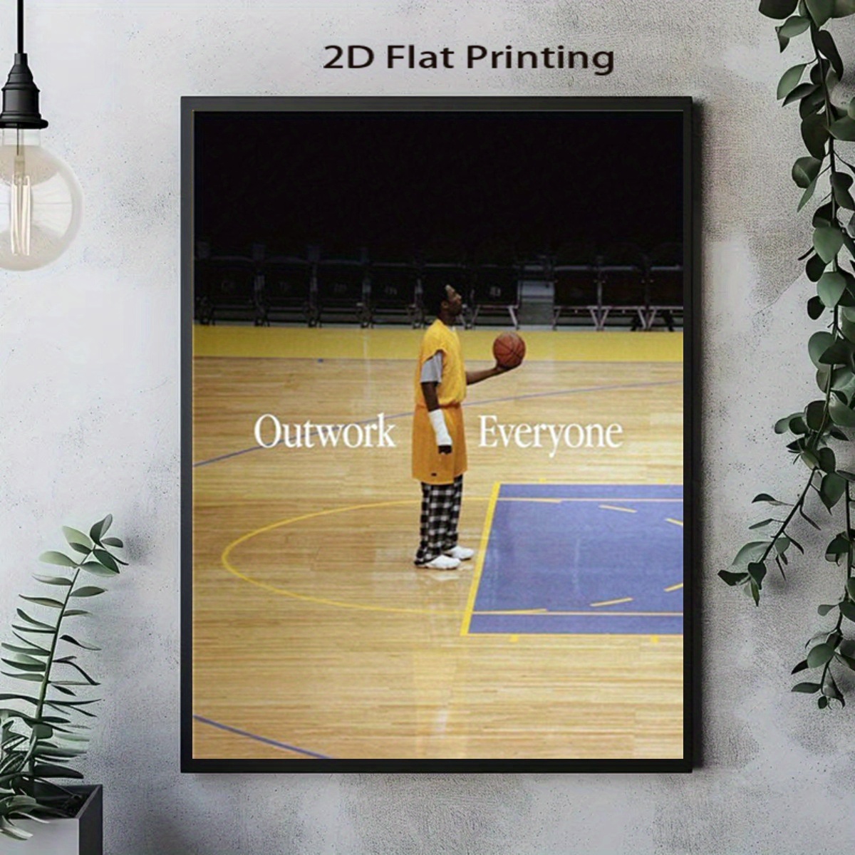 TEMU 2d Flat, 2d Flat,1pc Frameless " Everyone" Basketball Court Art Print - Frameless Canvas Suitable For Room Decor, Modern Minimalist Sports Wall