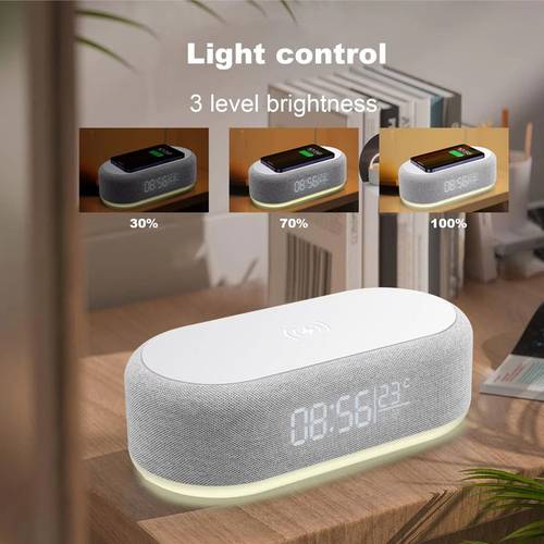 time alarm clock led light thermometer wireless charger earphone phone fast charging dock station wireless charging function compatible with ios system for iphone 16 8 for samsung for xiaomi