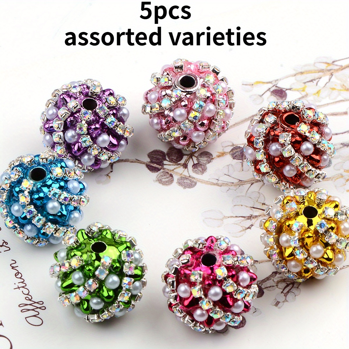 TEMU 5pcs 20Mm Perles Acryliques Strass Couleurs Aléatoires Vibrantes et Assortiments de Perles - Perles de Cristal Artificielles Breloques Perles