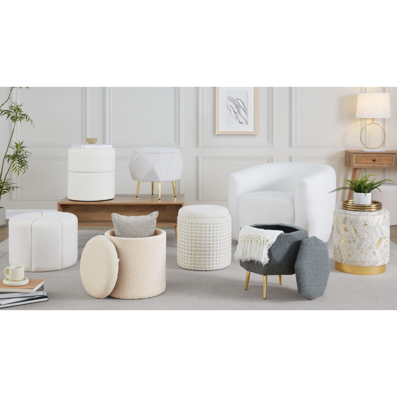 Leather Ottoman in Golden Metal and Ivory Leather with Golden Splatter