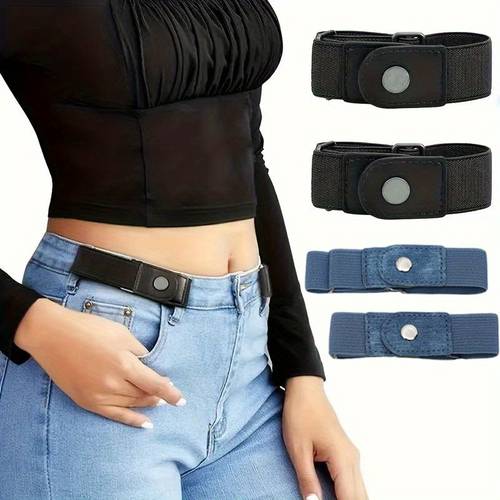 4pcs elastic free adjustable belt unisex solid color casual retro style with rivet details machine washable suitable for pants jeans daily and casual jeans belt additions easy and secure closure