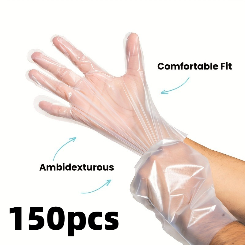 TEMU [150pcs Thick Durable Transparent Gloves] Lightweight And Fitted, Flexible Touch, Non-stuffy. Thickened And Tear-resistant, Oil-resistant,