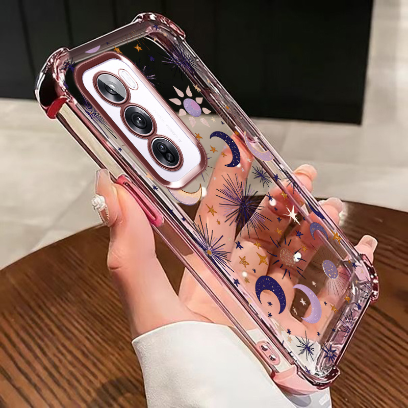 TEMU Compatible With Reno12 Pro 5g Flexible Tpu Phone Case, Featuring A Transparent Shockproof Anti-drop Soft Cover With A Cartoon Stars And Moon