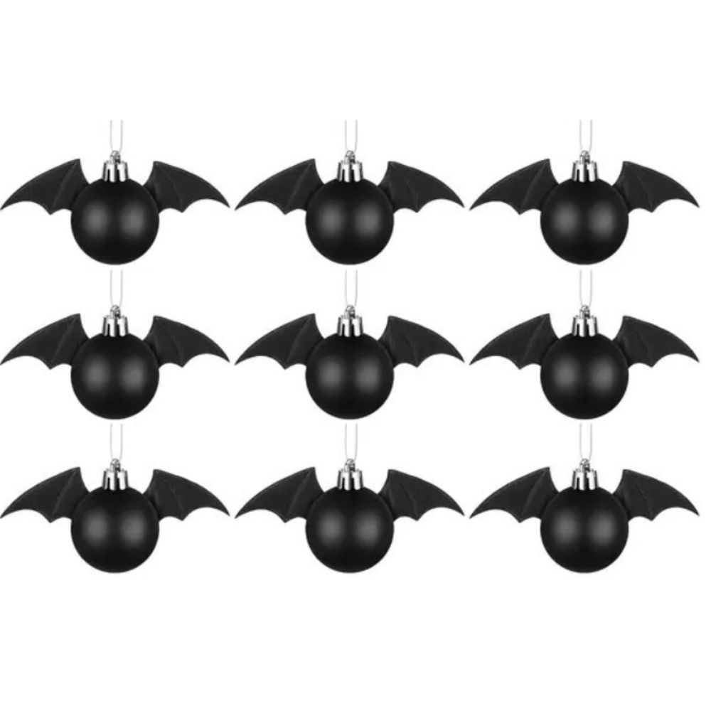 TEMU 9pcs Gothic Christmas Ornament Set, Black Halloween Decoration, 3d Bat-shaped Christmas Tree Hanging Ornament With Wings, Halloween Decorative