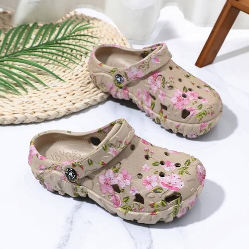 womens floral print thick sole clogs dual use adjustable strap shoes non slip thick sole summer beach wear women shoes
