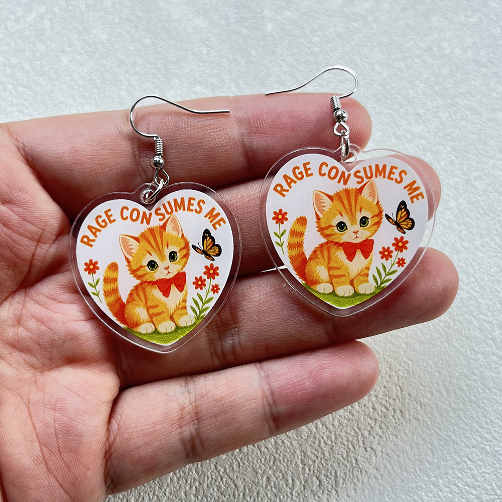 TEMU 2d Flat, A Pair Of 2d Cute Cat Acrylic Earrings - Unique Cartoon Design, Lightweight And Stylish, An Gift For Women On New Year's Or Valentine's