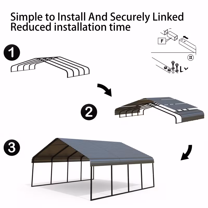 heavy duty carport 20 x 20 10x15 shelter for vehicles boats and equipment durable all weather quick assembly secure reinforced gray white Product details 6