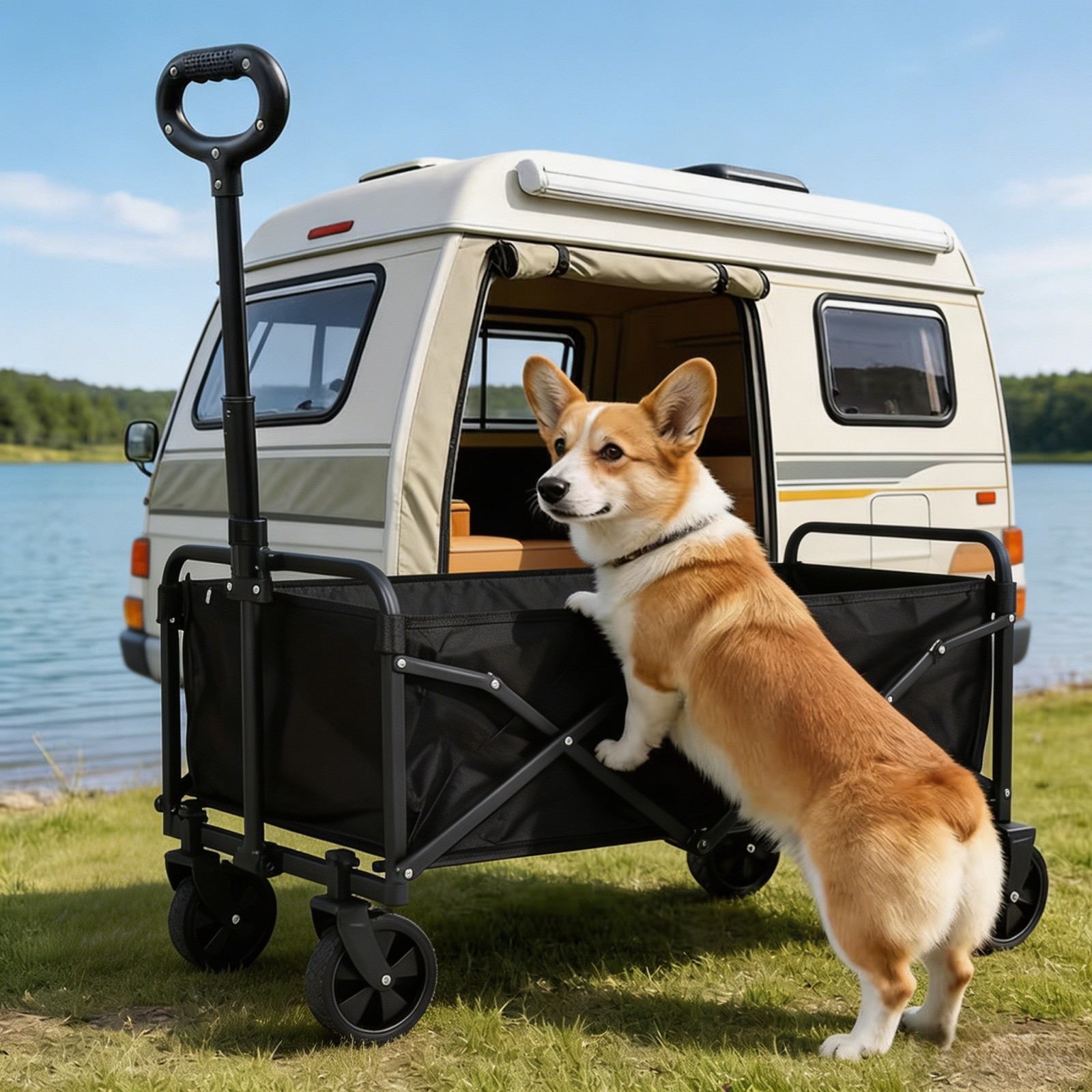 TEMU Heavy-duty Dog Trolley Foldable Pet Wagon, 330lbs Load Capacity For Large/small Dogs, Pet Transport Cart
