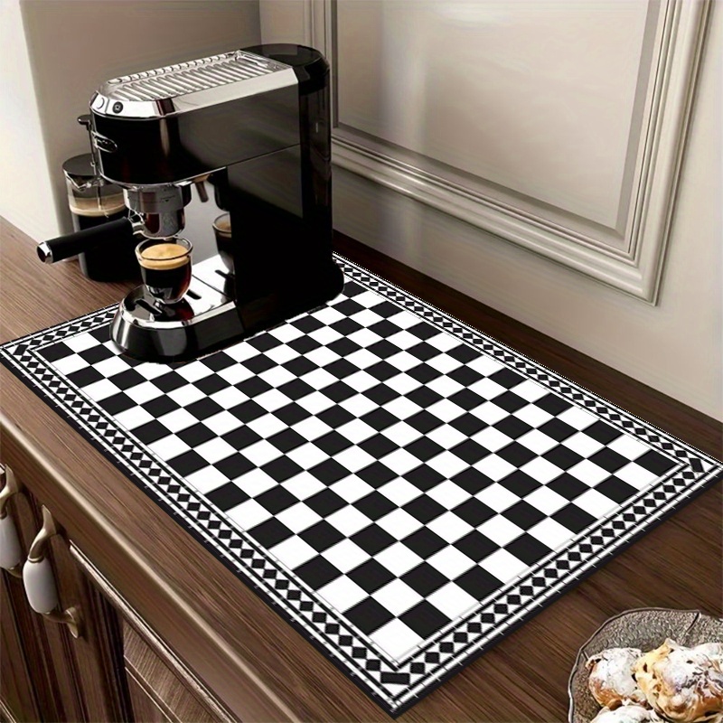 TEMU 1 tapis de séchage pour vaisselle à motif à carreaux imprimé en de , tapis de drainage, tapis absorbant pour machine à café, tapis de séchage