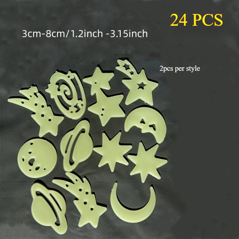 24pcs Reusable Self-adhesive -the-dark Stars, Planets, And - Multi-surface, No Electricity Needed, Oval Shaped Space Theme Decals For Ceiling And Wall Decor