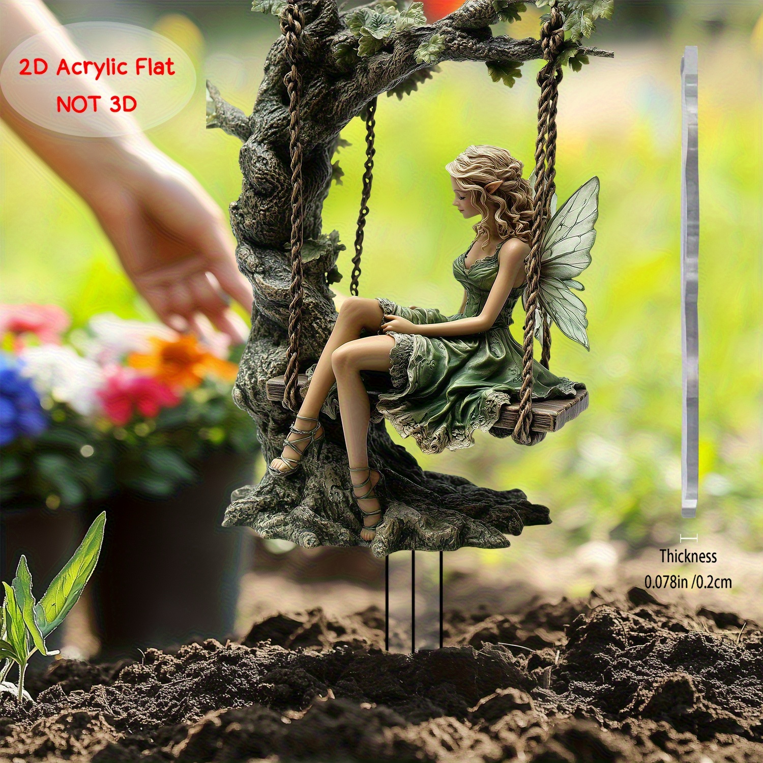 TEMU 2D Flach, [2D Flach] 1 Stück Feengarten-Deko mit gepunkteten Flügeln & Kette – Klassische Feenfigur, langlebiger Kunststoff für draußen/Garten,