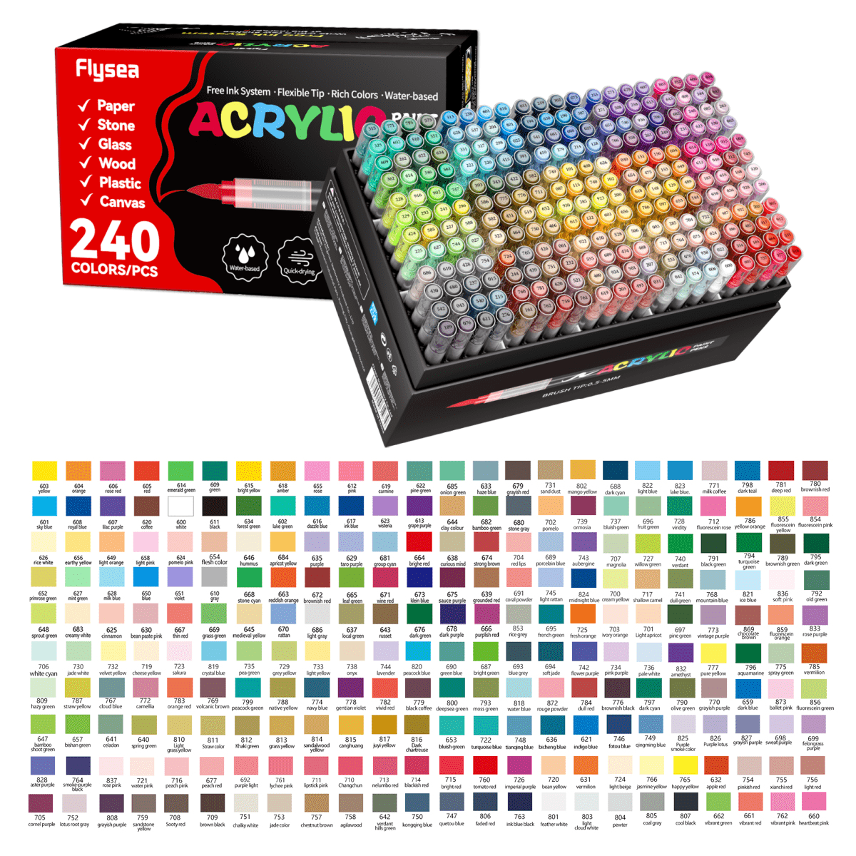 Image of 240 Colors Calligraphy Pens, Soft Brush Tip Calligraphy Pens, Quick-drying, Water-based Ink, For Rock Painting Canvas Glass, For Professional Art Painting Purposes