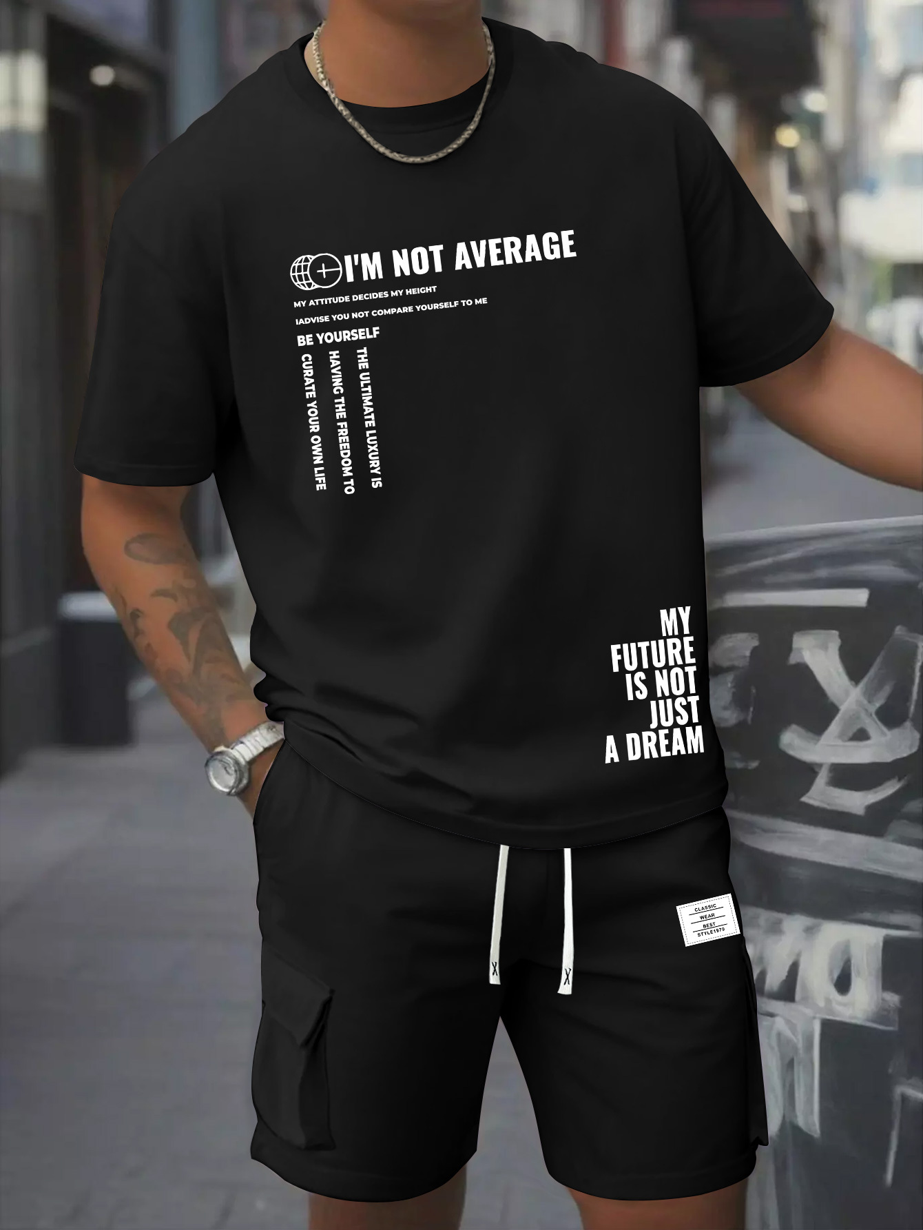 Men's Casual Two-Piece Set, Pure Cotton Round Neck Short Sleeve T-Shirt and Work Pants with Pockets