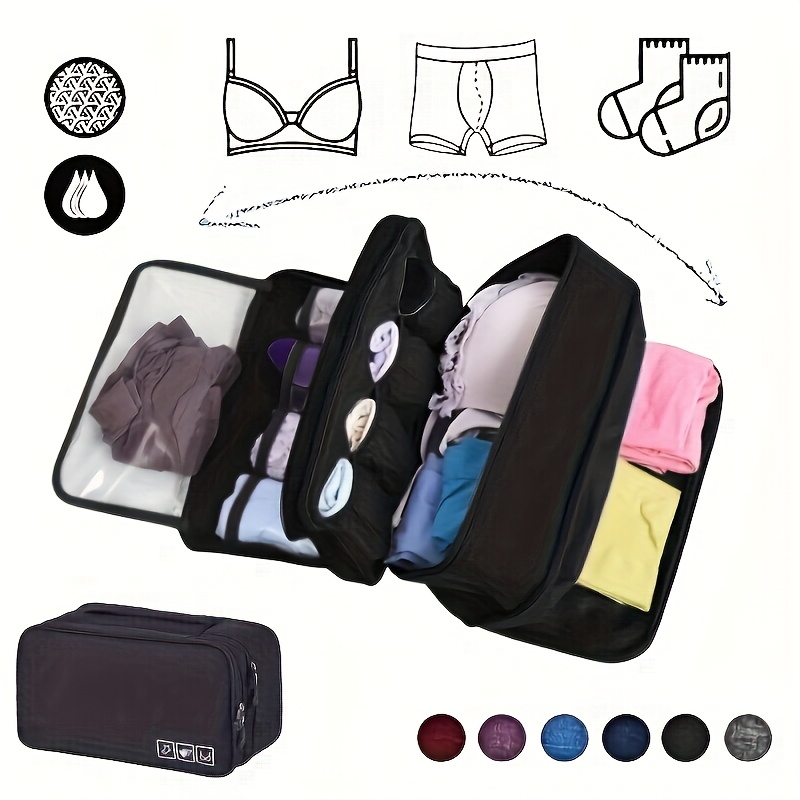 Image of Portable Travel Lingerie Organizer, Lightweight Zipper Storage Box, 6 Colors , Multi-compartment Design For Bras, Socks, And Underwear - Compact Durable Foldable Laundry Bag, Space-
