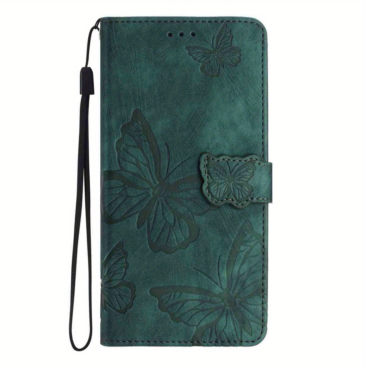 TEMU Phone Case: Green Embossed Synthetic Leather-feel Phone Case With Simple Matte Texture, High Quality, Stand Function, Card Slot, Unisex, Stylish