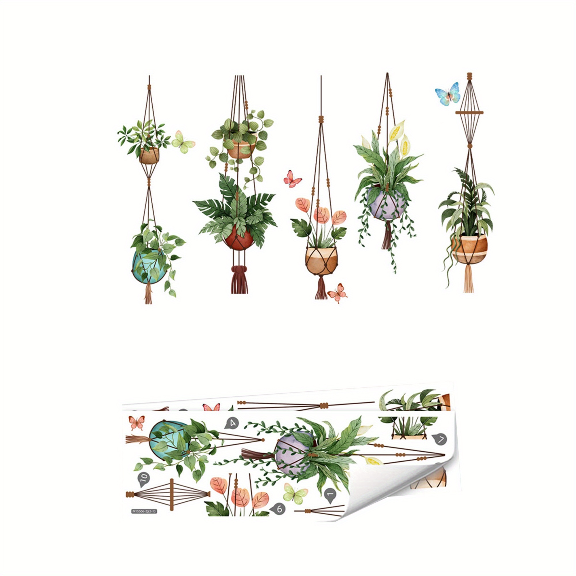 TEMU Removable Hanging Potted Plant Wall Stickers - , Fern & Ivy Leaf Vinyl Decals With Chains For Greenery Walls, Doors, - /remove, No Residue