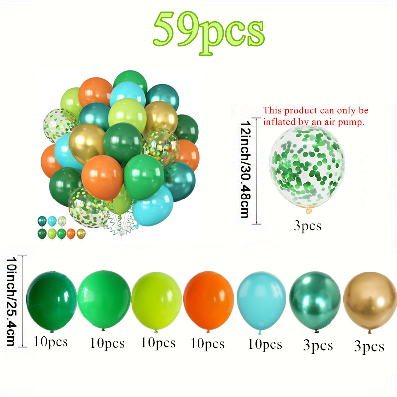 59pcs Dinosaur Balloons, Dark Teal Blue With Green And Golden Metallic Balloon Golden Confetti Balloon For Wild 1 Hunting Dinosaur Birthday Shower Party Decorations For Christmas, Halloween