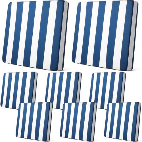 2 6 8pcs patio stretch cushion covers striped outdoor cushion covers replacement patio furniture couch slipcover sofa chair seat thin fabric breathable soft flexibility protector dark grey blue