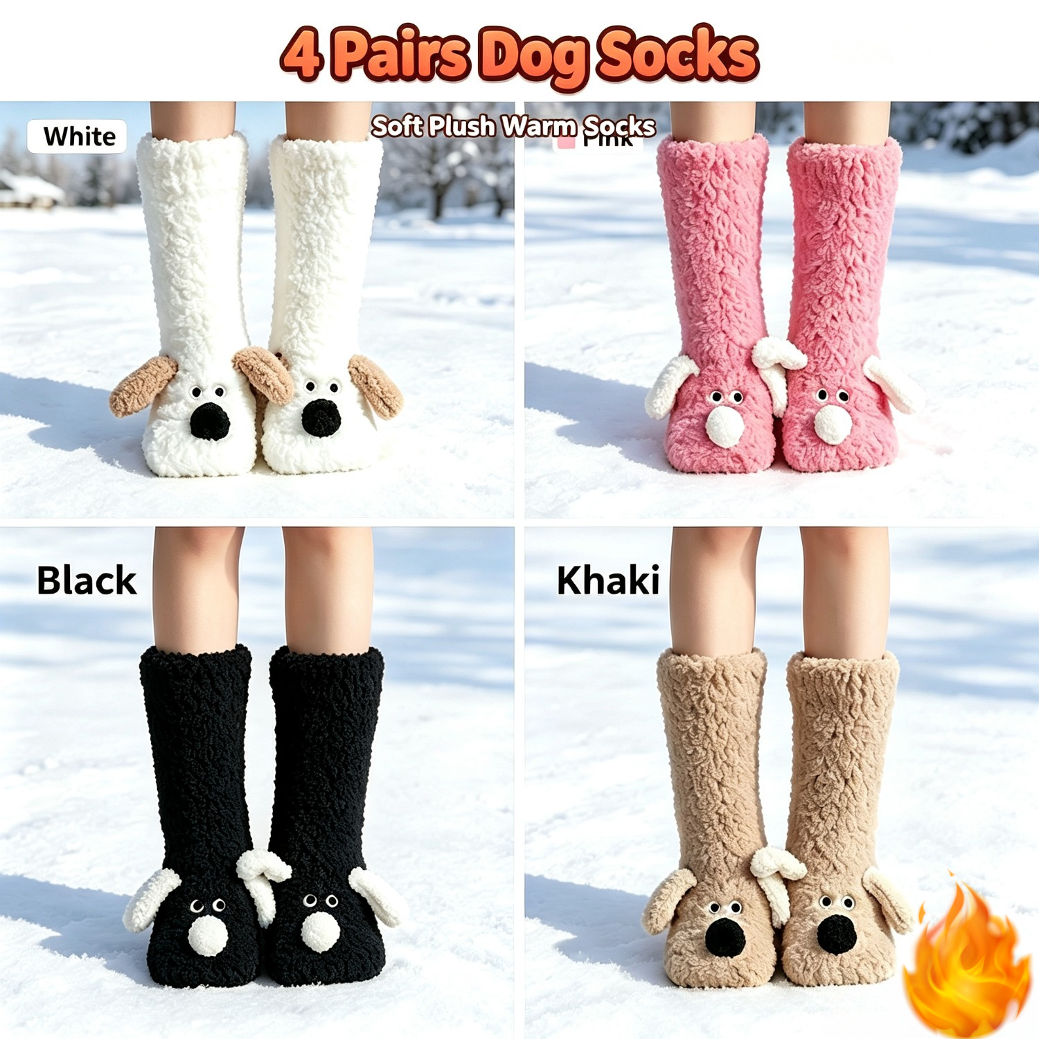 TEMU 4 Pairs/set Women's Cute Dog Floor Socks, Soft Dense Non-shedding, Thickened Thermal , High-elastic Non-pinch Cuff, Anti-slip Grip, Cold Weather