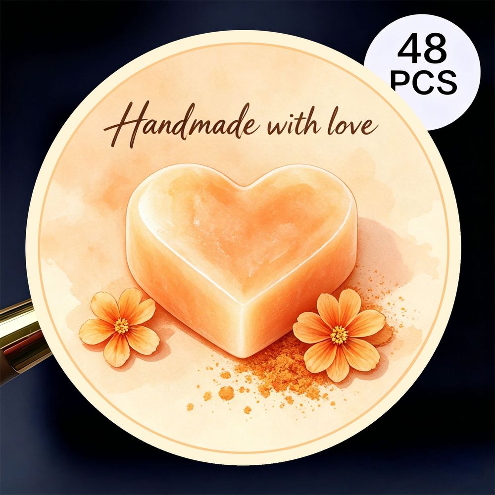 TEMU 48pcs Round Stickers, Watercolor Heart Shaped Soap Stickers, Self-adhesive Tags For Handmade Bath Products, Soap Boxes, Gift Packaging, Envelope