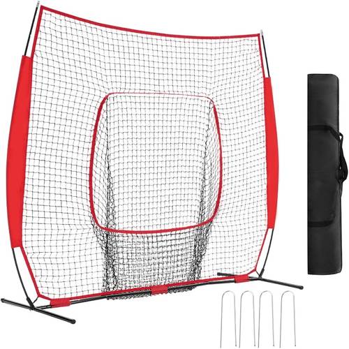 7ft x 7ft baseball softball training net with arch frame carry bag and batting area suitable for hitting and pitching training for all skill levels