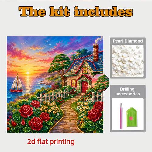 1-teiliges diamant-malerei-set für erwachsene, landschaftsmotiv, runde diamanten, für -, weihnachts-, halloween- valentinstags-bastelarbeiten, diy-kunstdekorationen, ungerahmt, 2d flach, für anfänger, für - schlafzimmer, 2d flach