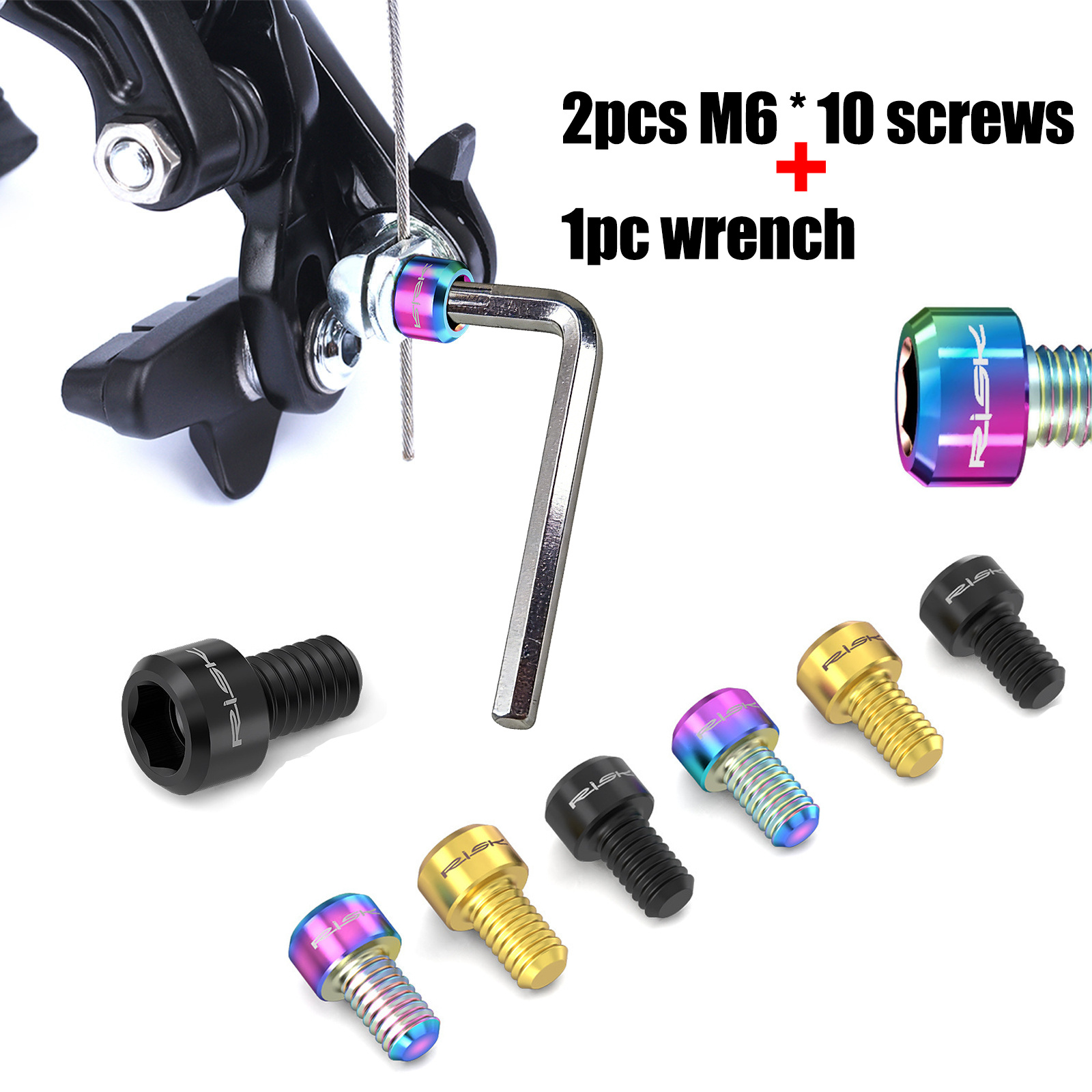 item picture 2pcs m6x10 screw 1pc wrench   bicycle c brake titanium alloy screw front fork v brake pressure line screw bicycle additions screw bicycle supplies bicycle maintenance supplies