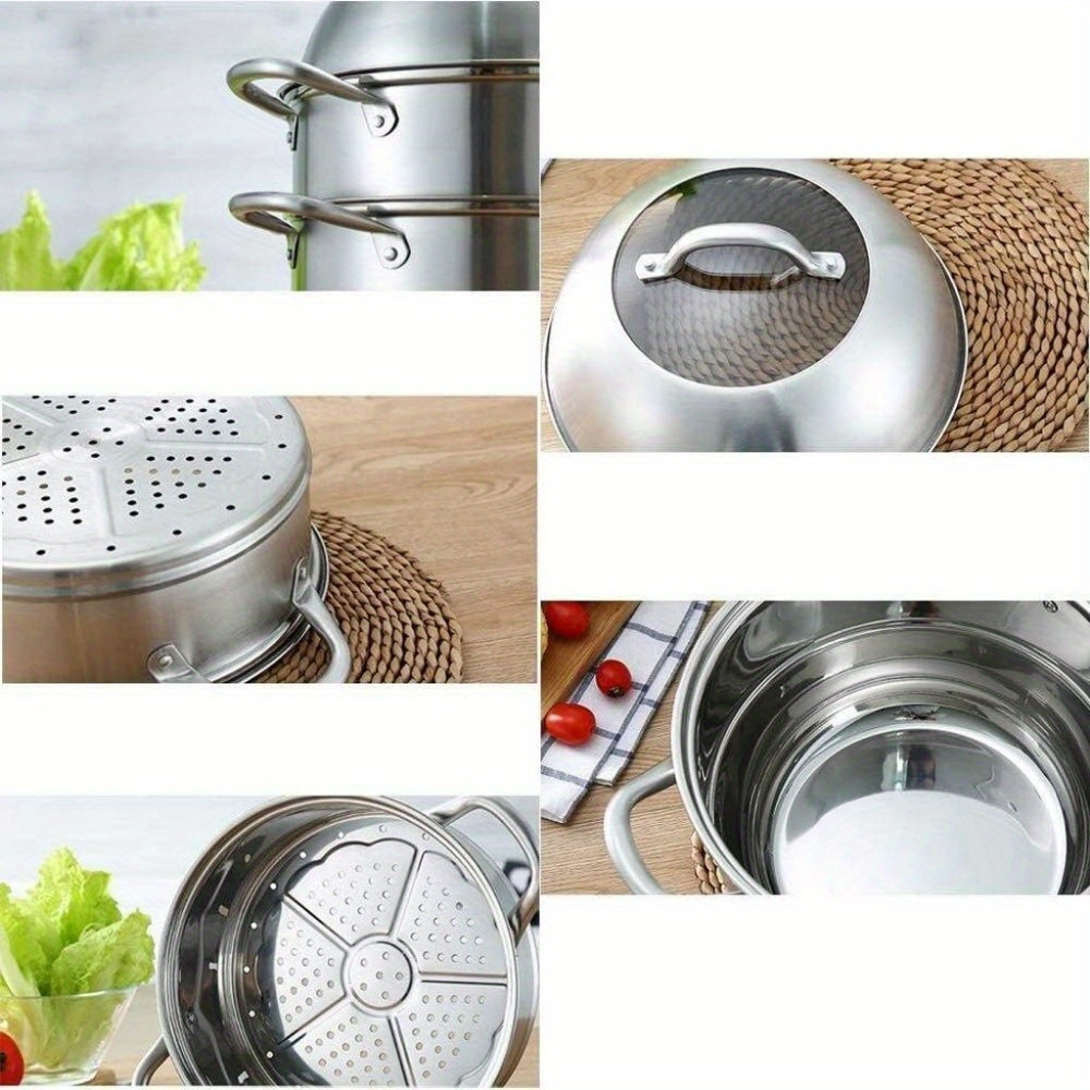 versatile stainless steel steamer set with non stick cooker tempered glass lid ventilation   home kitchens multi layer composite bottom details 7