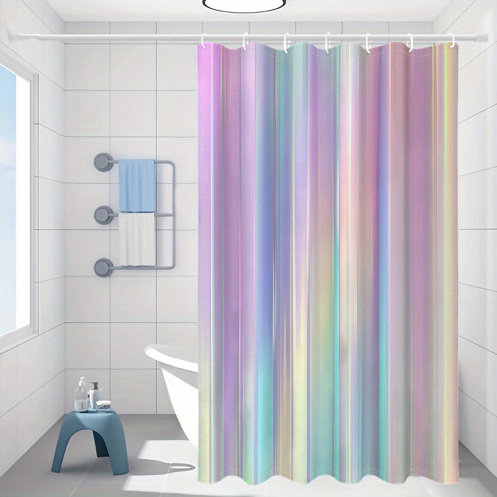 TEMU 1pc Of Gradient Striped Pattern, A And Stylish Printed Shower Curtain, Home Bathroom Decoration With Plastic Hooks Suitable For Family Hotels,