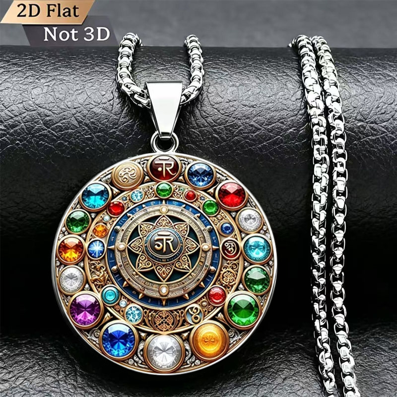 TEMU Collier avec pendentif plat 2D sur le thème du mandala Chakra, une décoration adaptée aux hommes et aux femmes, idéal pour un usage décontracté,