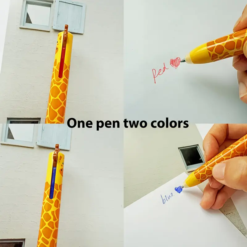 12pcs cute zoo theme erasable gel pens two colors blue and red color ink pen with eraser clear double retractable clicks gel pen smooth writing for journaling supplies Product details 0