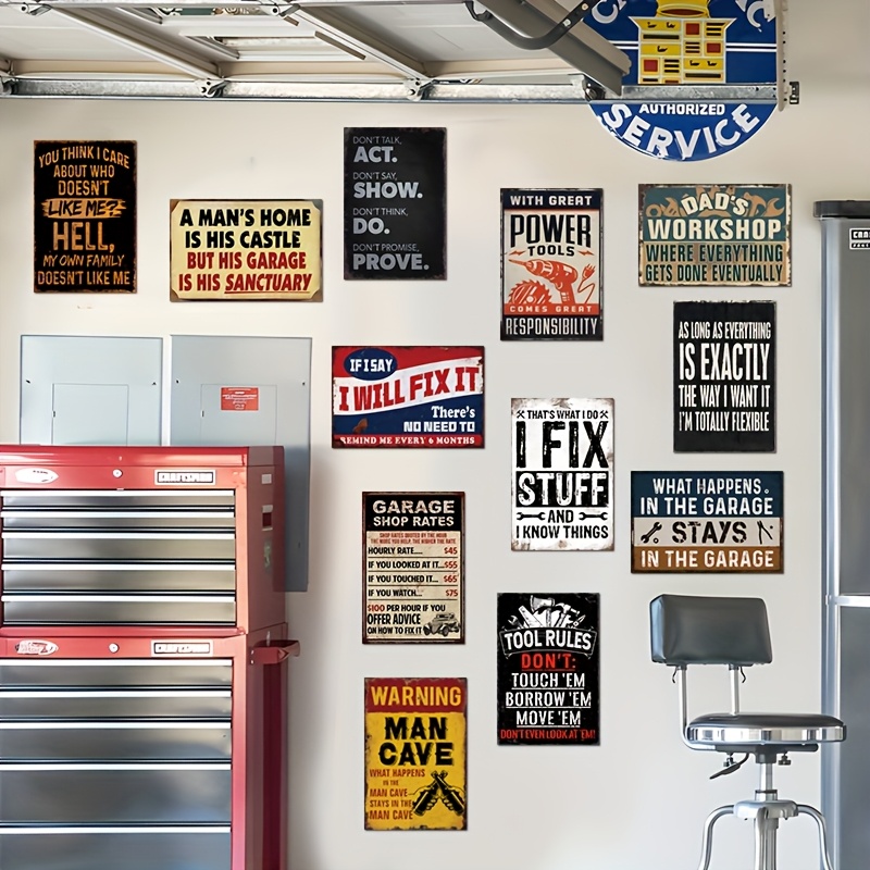 TEMU 2d Flat, A Set Of 12 2d Retro Wooden Signs, Perfect For Decorating A For Man's Den, Featuring Humorous Vintage Designs, Suitable For Garage Wall